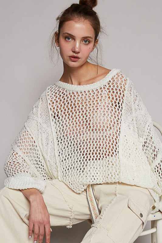 POL Openwork Long Sleeve Knit Cover Up