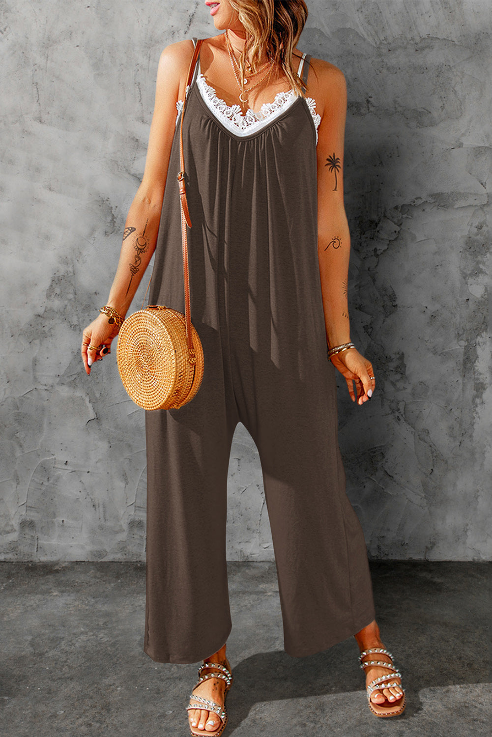 Spaghetti Strap Wide Leg Jumpsuit