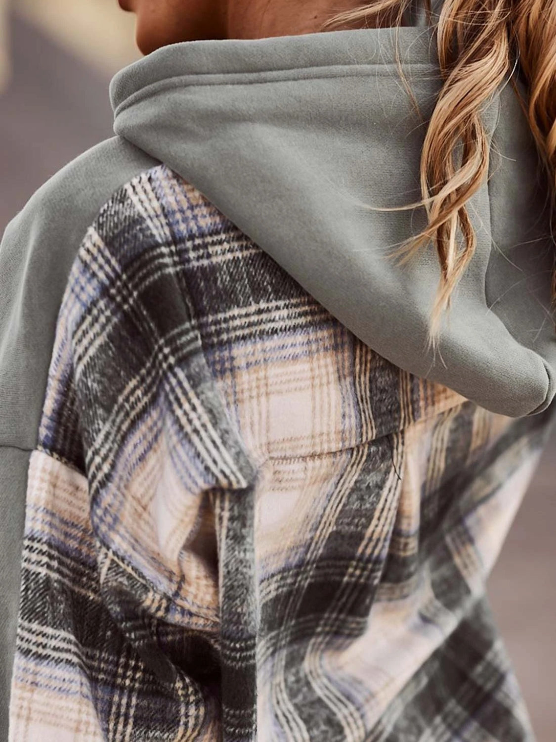 Plaid Drawstring Dropped Shoulder Hoodie